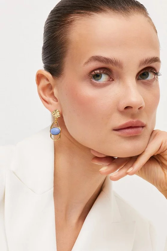 Gold Plated Stone Pendant Earring | Karen Millen UK & IE