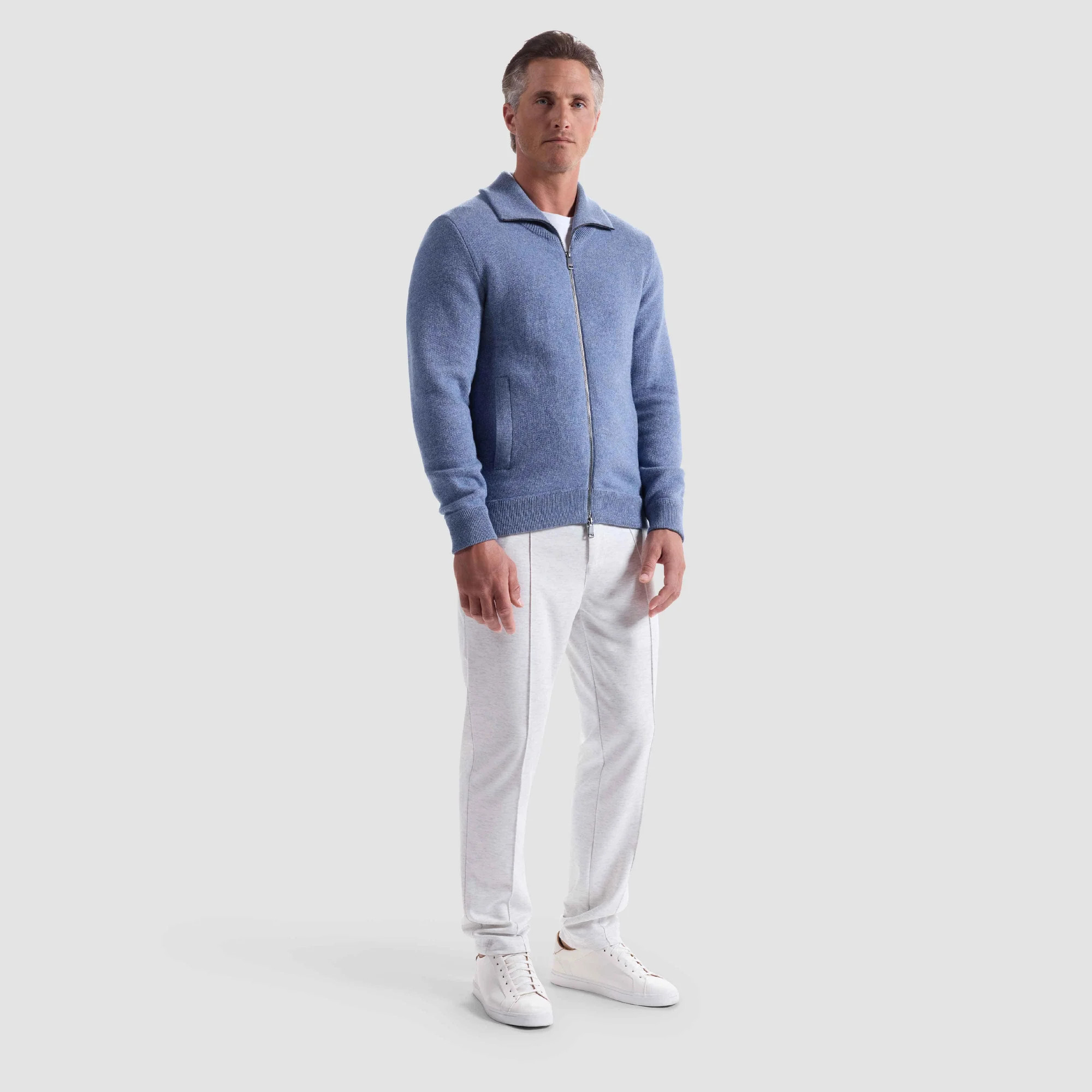 Melange Herringbone Full Zip Sweater | Bugatchi