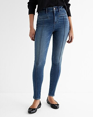High Waisted Dark Wash Front Seam Skinny Jeans | Express