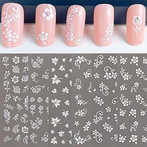 White Flower Nail Art Decal Stickers for Women Fingernails Acrylic Nails Designs and Nail Decorat... | Amazon (US)