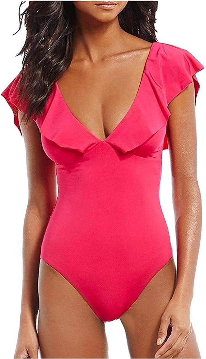 AdoreShe Women's Sexy V-Plunge One-Piece Swimsuit,Studio Solids Ruffle Sleeve Swimwear Bathing Su... | Amazon (US)