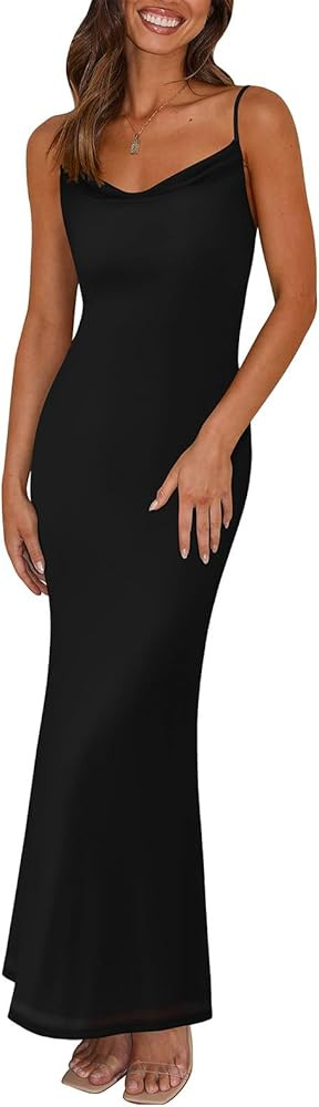 PRETTYGARDEN Women's 2024 Summer Maxi Dress Spaghetti Strap Mesh Slip Bodycon Dress Cowl Neck Coc... | Amazon (US)