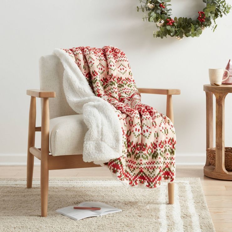 Fair Isle Printed Plush with Faux Shearling Reverse Christmas Throw Blanket - Threshold™ | Target