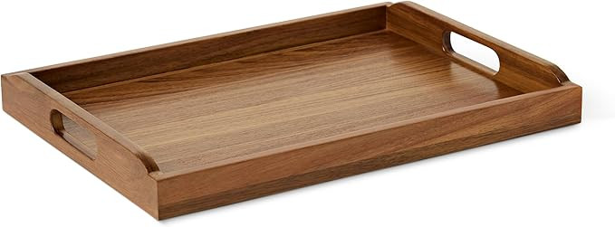 Amazon Basics Wooden Serving Tray with Built-in Handles, Acacia Wood, 17 x 12 in. | Amazon (US)