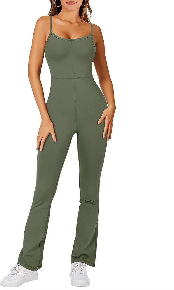 ANRABESS Flare Jumpsuits for Women One Piece Sleeveless Spaghetti Straps Sexy Bodycon Casual Unit... | Amazon (US)