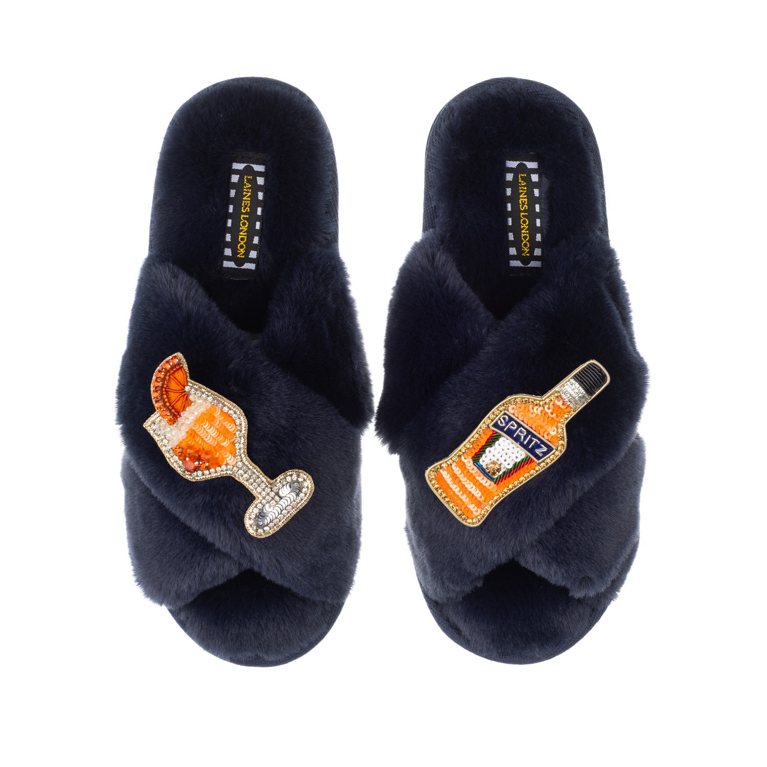 Classic Laines Slippers With Artisan Summer Spritz Brooches - Navy | Wolf & Badger (US)