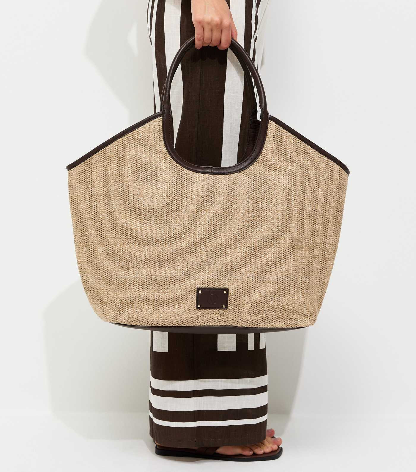 Stone Raffia Look Contrast Trim Tote Bag | New Look | New Look (UK)