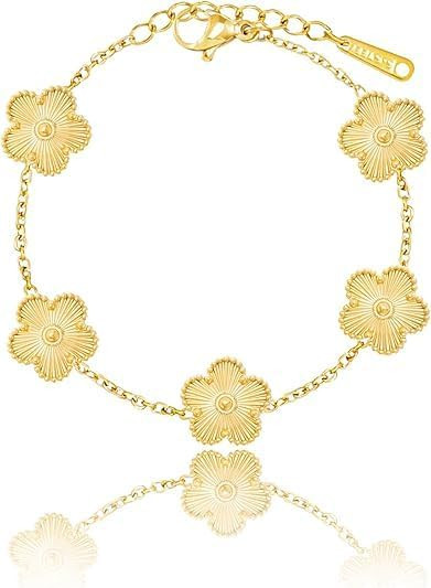 Gold Bracelets for Women, 18K Gold Clover Bracelet, Lucky Four Leaf Link Bracelets, Gifts Trendy ... | Amazon (US)