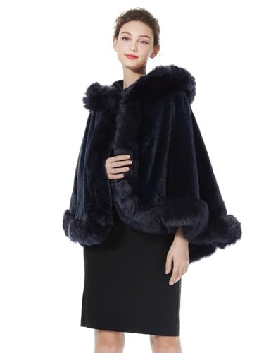 BEAUTELICATE Women's Party Faux Fox Fur Long Shawl Cloak Hooded Cape Coat | Amazon (US)