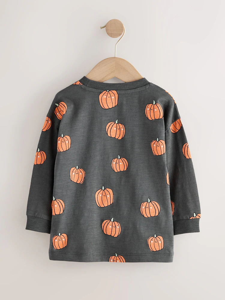 Buy Grey/Orange Pumpkin Halloween Long Sleeve Graphic Print T-Shirt (3mths-7yrs) from Next USA | Next US
