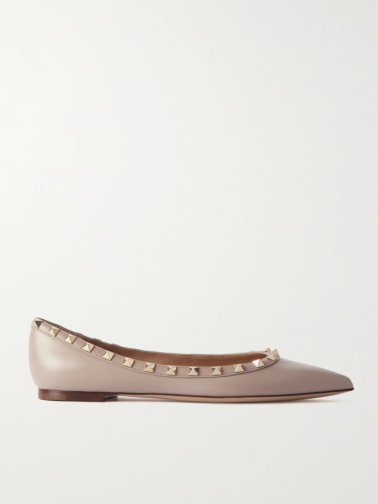 Valentino Garavani - Rockstud Leather Point-toe Flats - Neutrals | NET-A-PORTER (US)