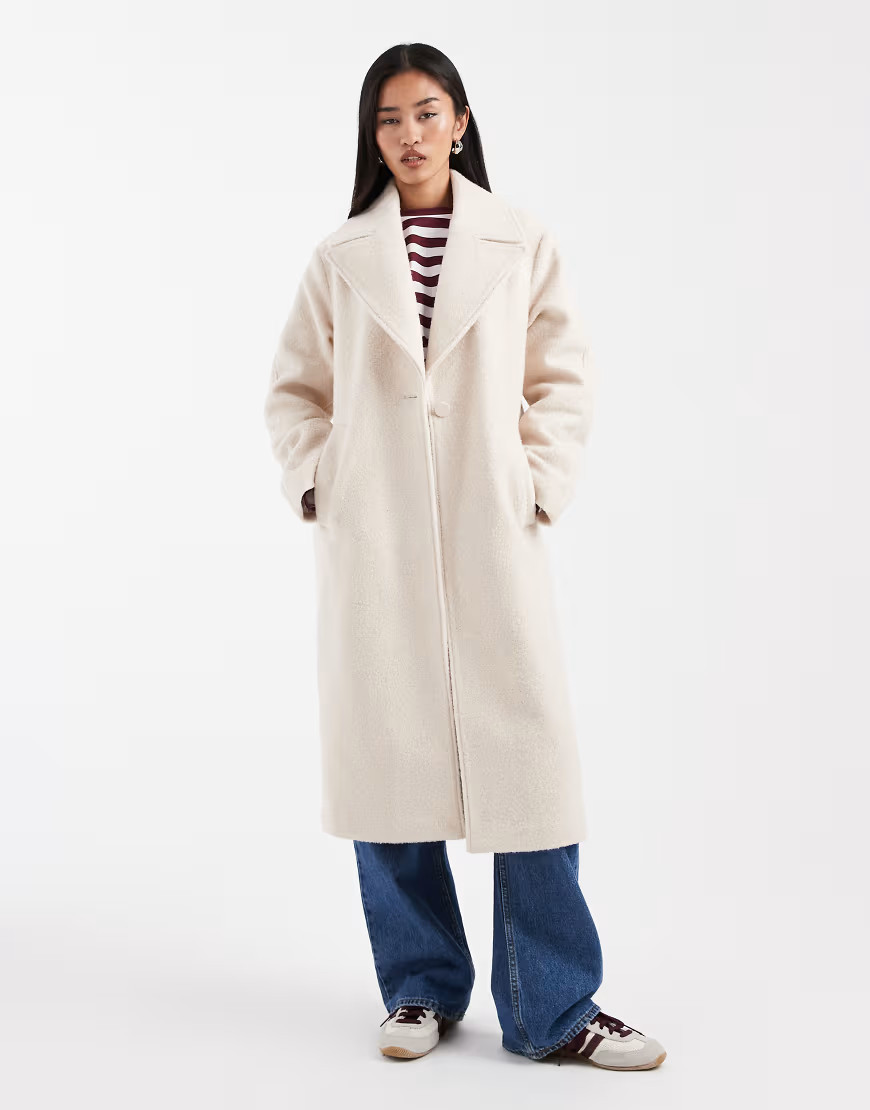 New Look textured formal coat in cream-White | ASOS (Global)