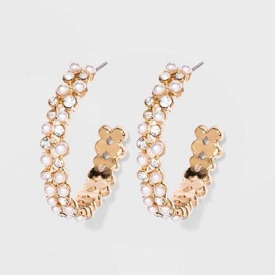 Pearl Crystal Hoop Earrings - A New Day™ Gold | Target