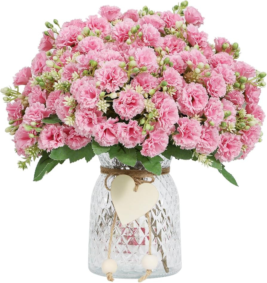 DuHouse Carnation Artificial Flowers,6 Bundles Small Bulk Fake Flower with Stems Silk Carnation F... | Amazon (US)