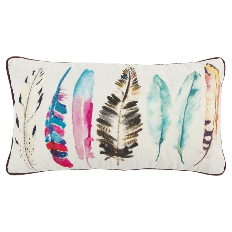 Rizzy Home Ivory /Multi One of A Kind Feathers Decorative Polyester Filled Pillow - (14" x 26") (Ivo | Bed Bath & Beyond