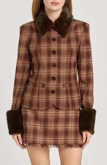 WAYF x Sara Walker Emily Faux Fur Jacket in Brown Plaid at Nordstrom Rack, Size X-Large | Nordstrom Rack