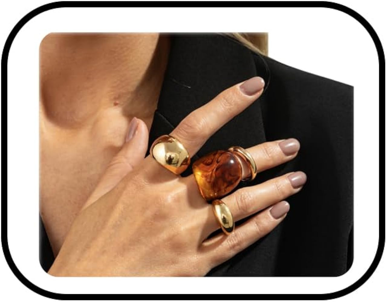 PINK TOWN Vintage Dyeing Irregular Resin Ring Set,Acrylic Plastic Dome Finger Rings Tiger Eye Sto... | Amazon (US)