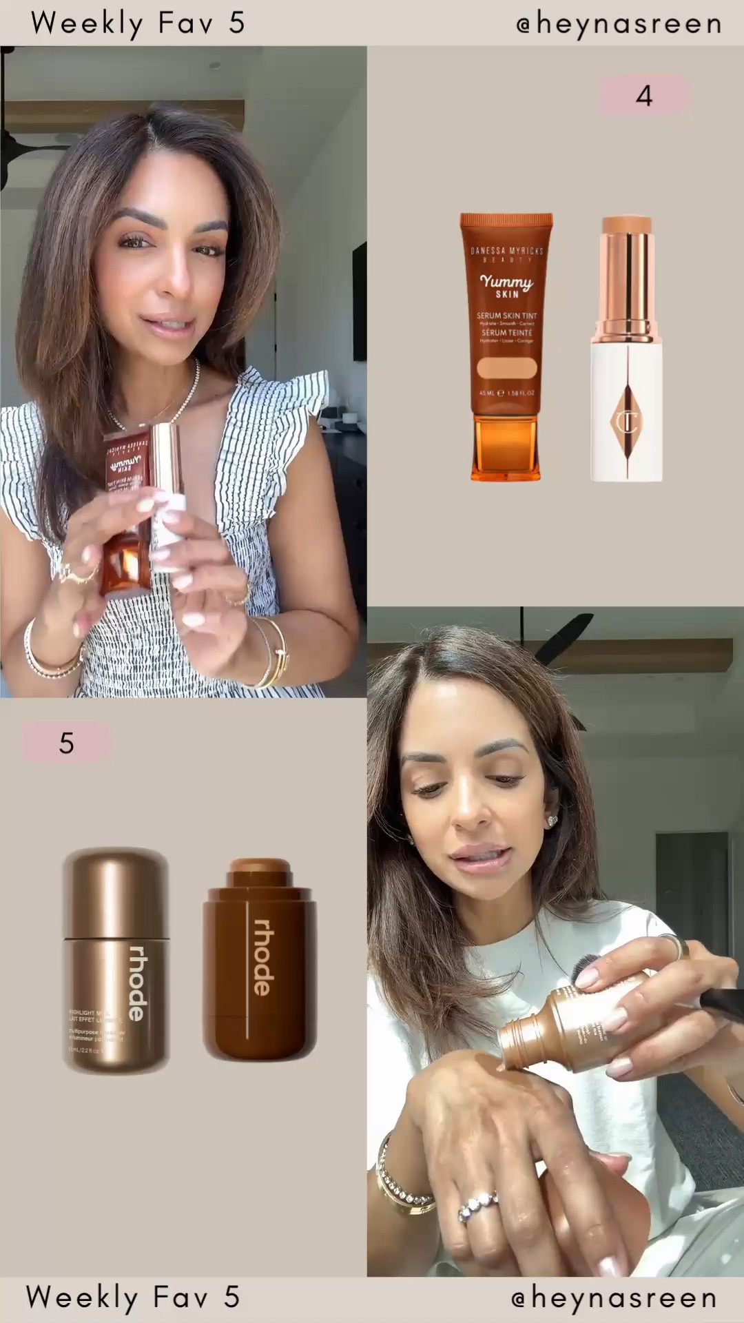 Fav 5: 
#4: foundation combo: I'm in shade 7.5 in the glow tint and shade 6 in the skin tint. 
#5: Rhode glowy bronzer combo! I'm in shade sunbed in bronzer & 3 in highlight milk.

#LTKBeauty #LTKgrwm