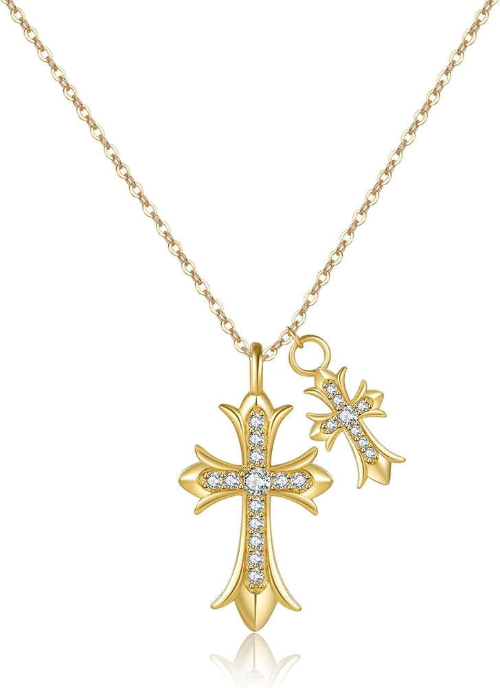 Hipwope Double Cross Necklace for Women 14k Gold Plated Cross Pendant Necklace y2k Cubic Zirconia... | Amazon (CA)