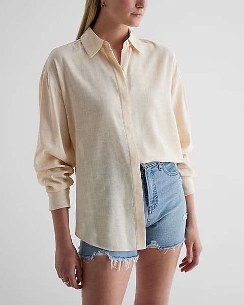 Linen-Blend Striped Boyfriend Portofino Shirt | Express