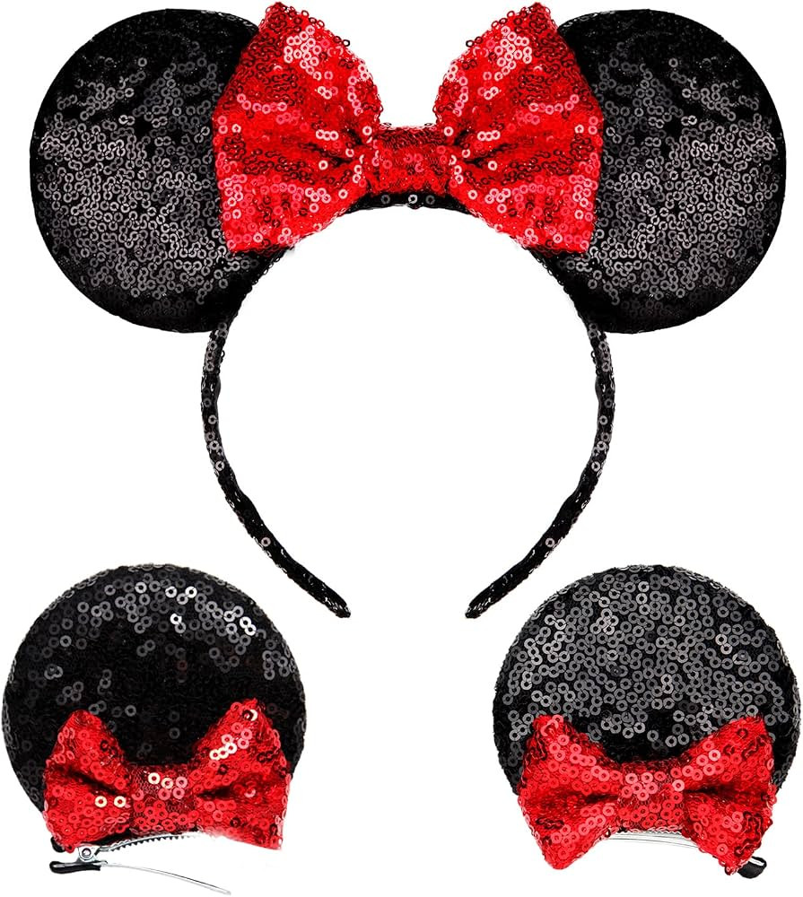 Mouse Ears Bow Headbands Mice Sequin Ears Headbands for Girls Women Adult Kids, Mouse Ears Clip f... | Amazon (US)