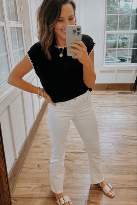 The perfect Classic white summer Jean with a raw hem and I paired them an Amazon cute sweater top! Wearing a small in the top!

#LTKFindsUnder50 #LTKStyleTip