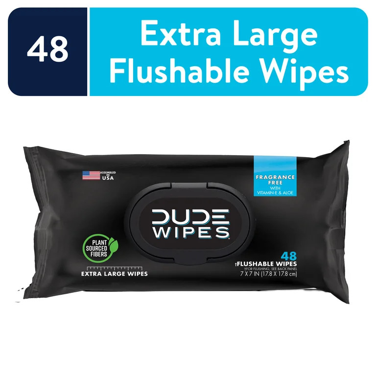 DUDE Wipes Unscented XL Flushable Wipes, 1 Flip-Top Pack, 48 Total Wipes | Walmart (US)