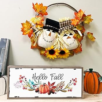 Wooden Hello Pumpkin Fall Signs Wall Decor, Farmhouse Mantel Fireplace Centerpiece Fall Harvest H... | Amazon (US)