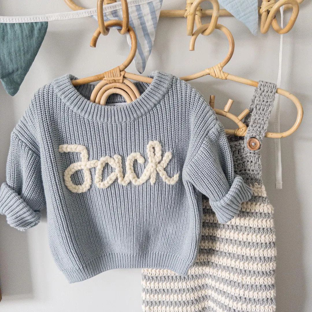 Customized Hand-Embroidered Baby Name Sweaters | Personalized Newborn Gift with Name | Monogramme... | Etsy (Global)