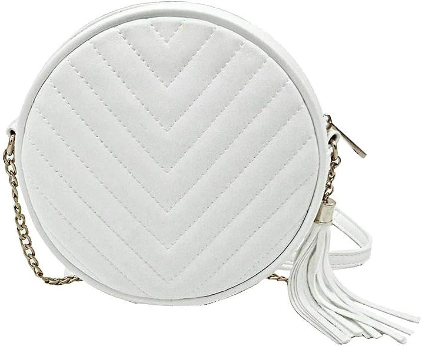 Small Crossbody Bags for Women Circle Quilted Purse Faxu Leather Shoulder Round bag | Amazon (US)