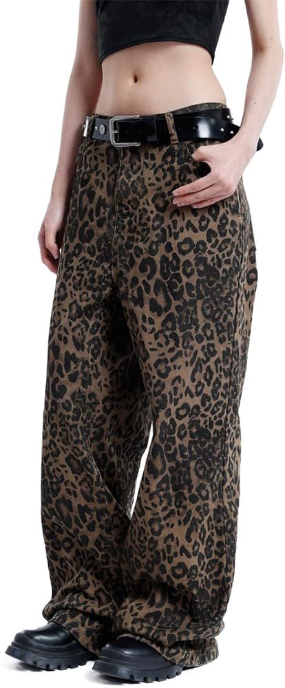 Aelfric Eden Jeans for Women High Waist Leopard Print Jeans Cheetah Pants Straight Leg Unisex Siz... | Amazon (US)