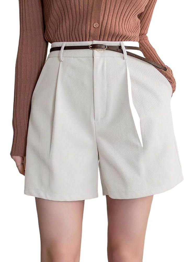 High Waisted Solid Straight Leg Pocket Shorts for Women Without Belt | Amazon (US)