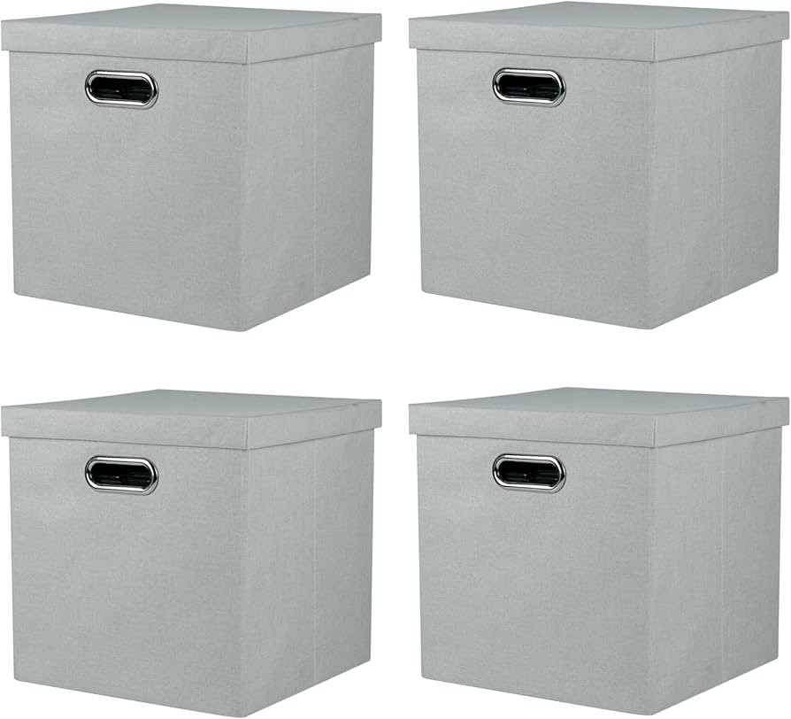 Storage Bins with Lids, Collapsible Linen Fabric Boxes Organizer Containers with Lid Foldable Sto... | Amazon (US)