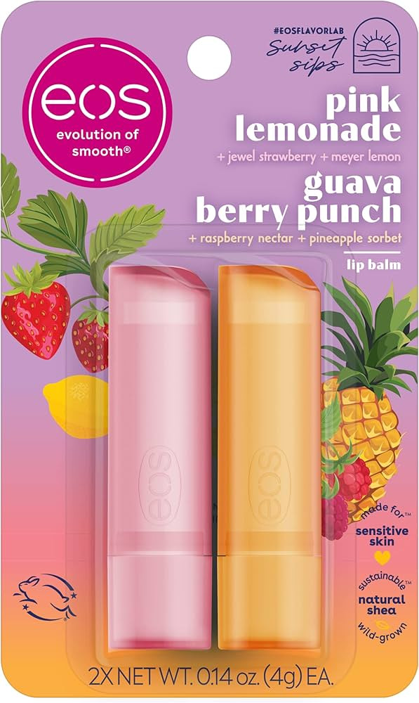 eos Sunset Sips Lip Balms- Pink Lemonade & Guava Berry Punch, All-Day Moisture, Lip Care, 0.14 oz... | Amazon (US)