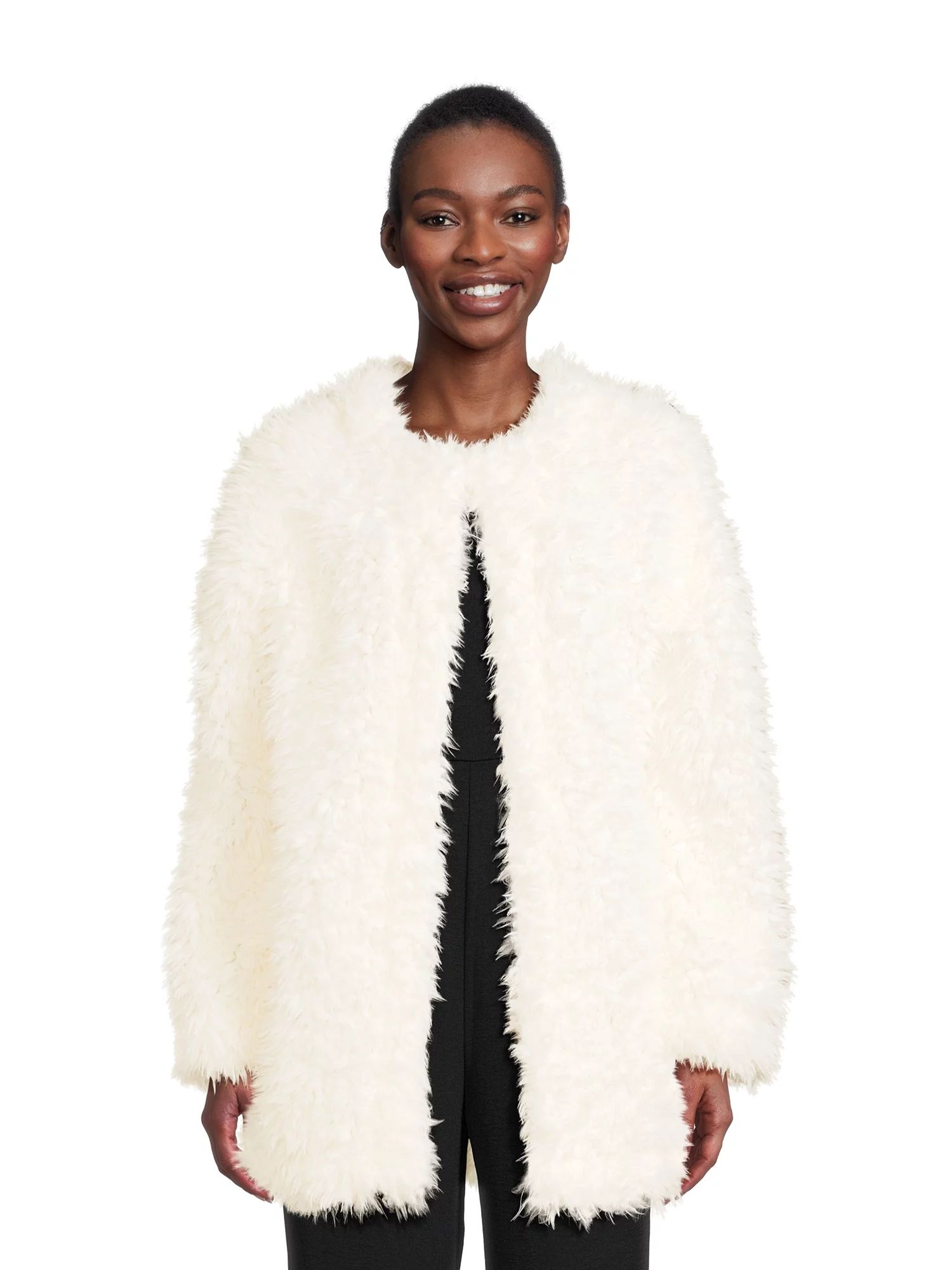 No Boundaries Juniors' Long Faux Fur Jacket, Size XS-XXXL | Walmart (US)