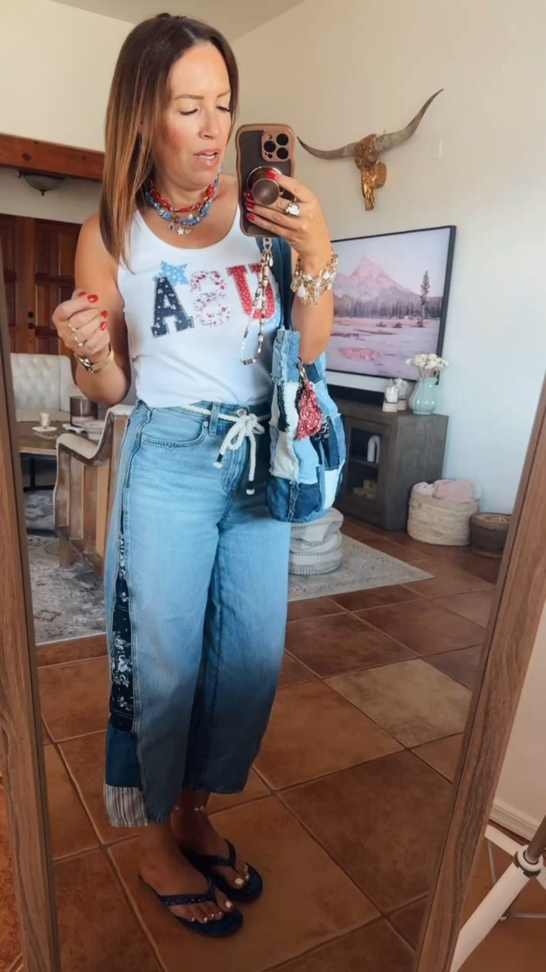Memorial weekend outfit idea. Perfect for Fourth of July or just an Americana summer! 
M in tank//2 in jeans

#LTKootd #LTKgrwm #LTKOver40