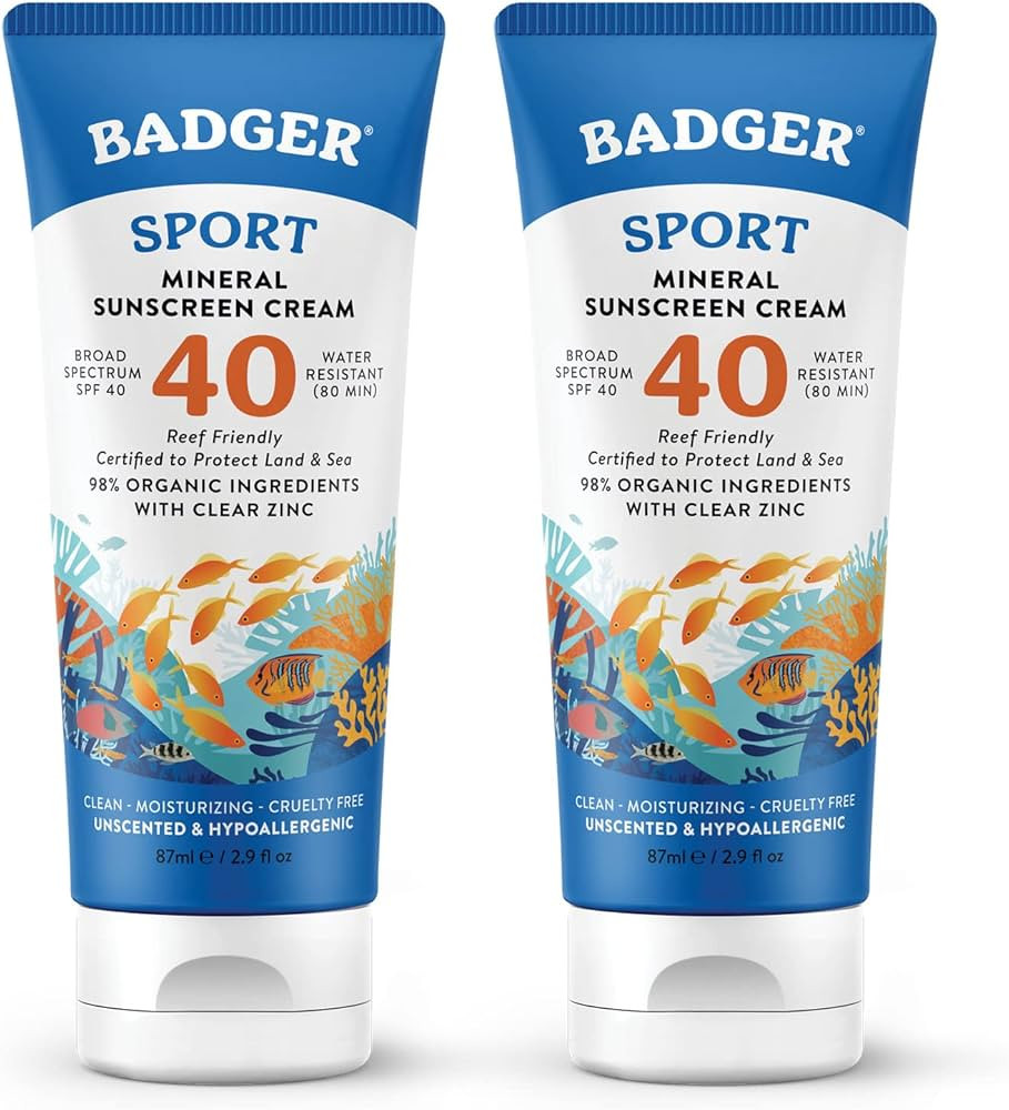 Badger Reef Safe Sunscreen, SPF 40 Sport Mineral Sunscreen, 98% Organic Sunscreen Ingredients, Br... | Amazon (US)