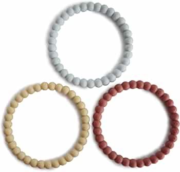 mushie Pearl Teether Bracelet | 3-Pack (Mellow/Terracotta/Periwinkle) | Amazon (US)