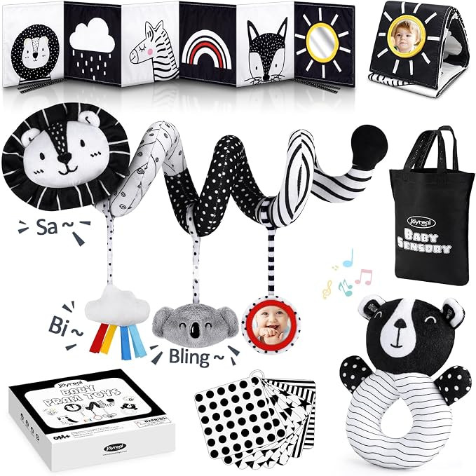 Joyreal High Contrast Baby Toys for Newborn, Black and White Baby Sensory Toys with Car Seat Toys... | Amazon (US)