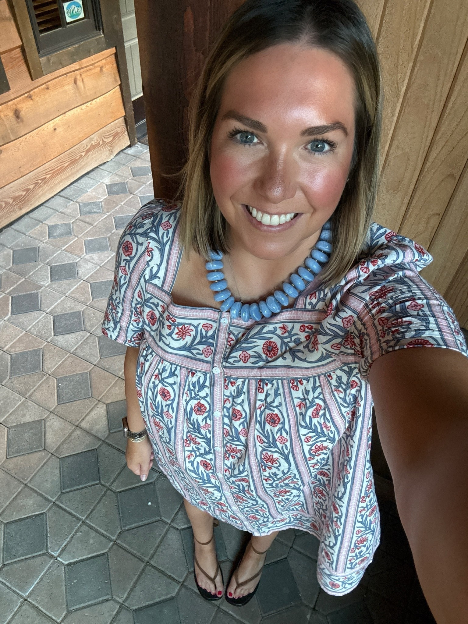 What I wore to welcome drinks this weekend! This print is so pretty and I had so many people asking about this dress. It’s from one of my favorite brands! I threw on a necklace for color and these tie sandals.

#LTKootd #LTKMidsize #LTKSeasonal