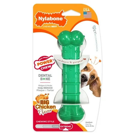 Nylabone Power Chew Textured Dental Chew Toy, Chicken Flavor, Medium - Up to 35 lbs. (1 Count) | Walmart (US)