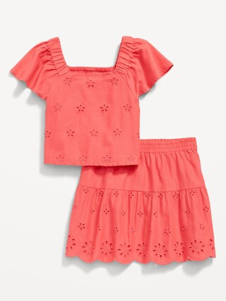Flutter-Sleeve Floral Cutout Top and Skirt Set for Toddler Girls | Old Navy (US)