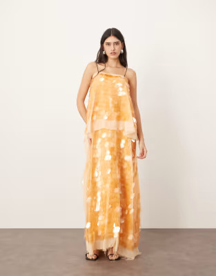 ARRANGE embellished shard sequin layered cami maxi dress in peach | ASOS | ASOS (Global)