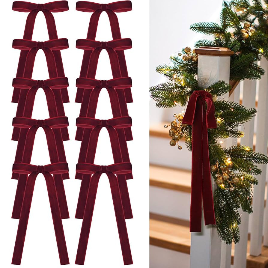 24 Pcs Velvet Bows Christmas Tree Ornaments Vintage Velvet Ribbon Bows for Tree Garland Wreath In... | Amazon (US)