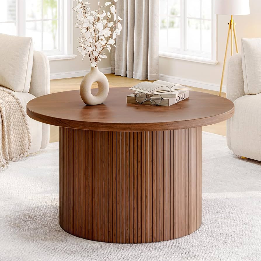 31.5" Round Coffee Table, Tambour Design Coffee Tables for Living Room, Mid Century Modern Wood C... | Amazon (US)
