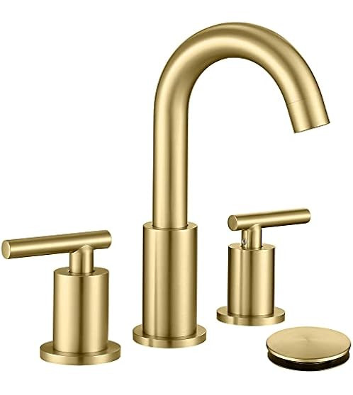 FORIOUS Modern Brushed Gold Bathroom Faucet 3 Hole, 8 Inch Widespread Bathroom Faucet Gold with M... | Amazon (US)