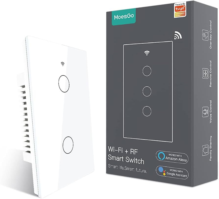MoesGo WiFi Smart Wall Light Switch,Glass Panel, Multi-Control(3 Way), 2.4GHz Wi-Fi Touch Switche... | Amazon (US)