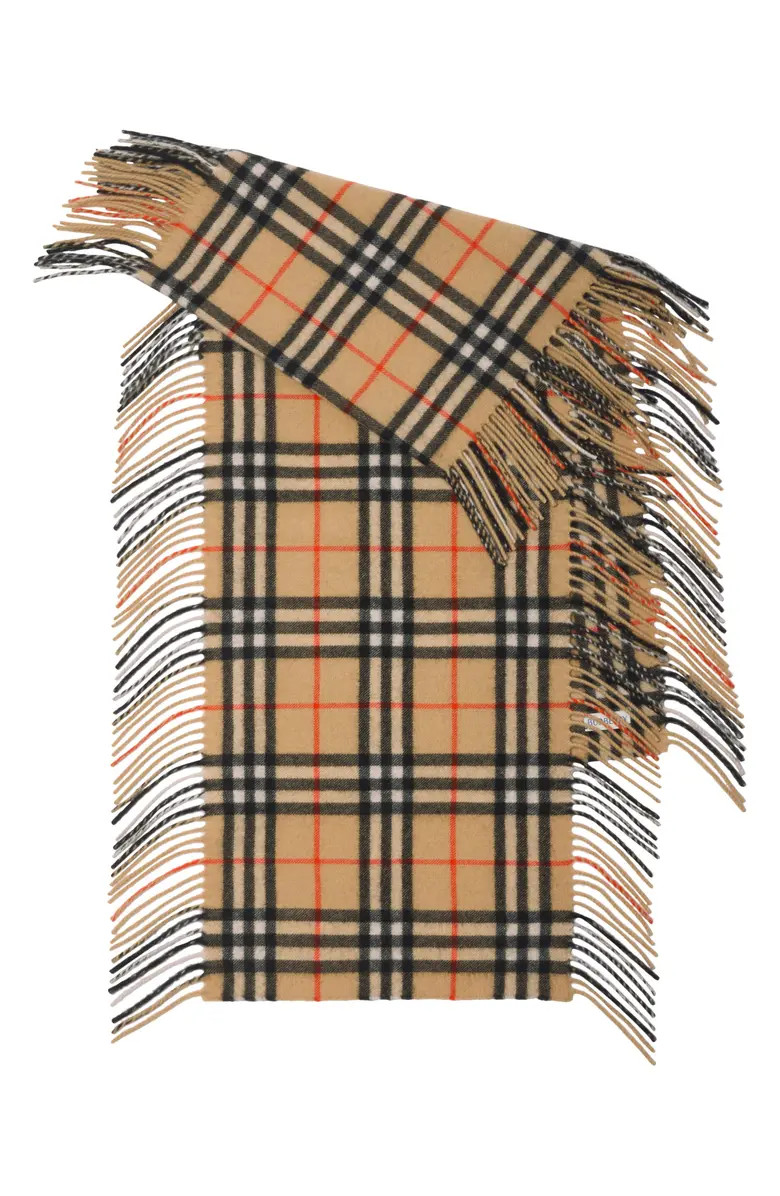 Medium Check Happy Fringe Cashmere Scarf | Nordstrom