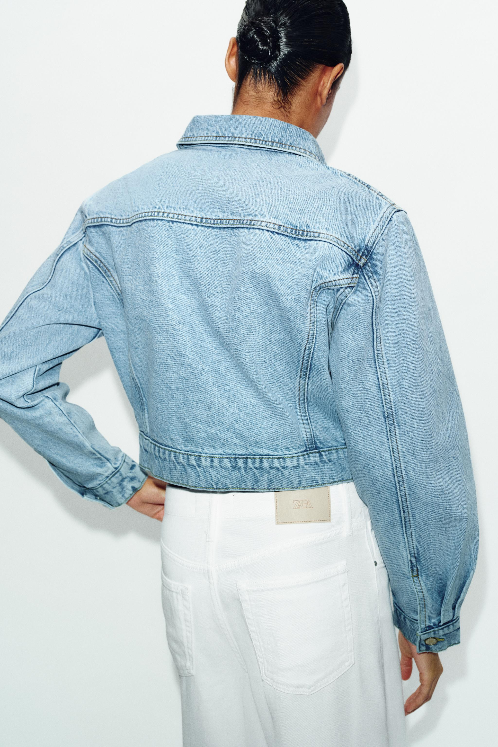 Z1975 CROPPED DENIM JACKET WITH SHOULDER PADS | Zara US