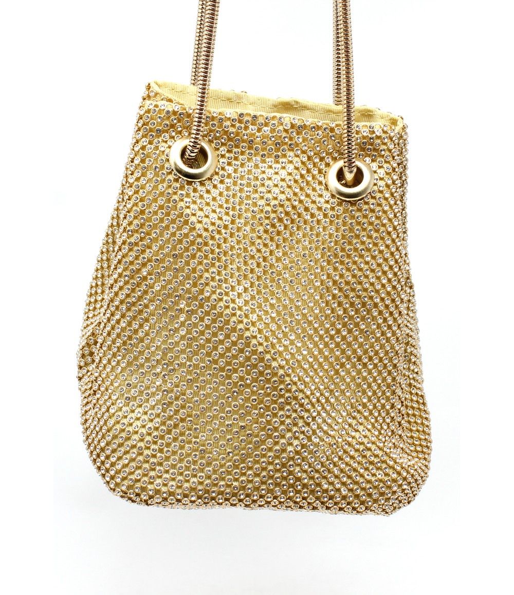 GOLD CLUTCH BAG WITH GOLD CHAIN | Pamela Scott 